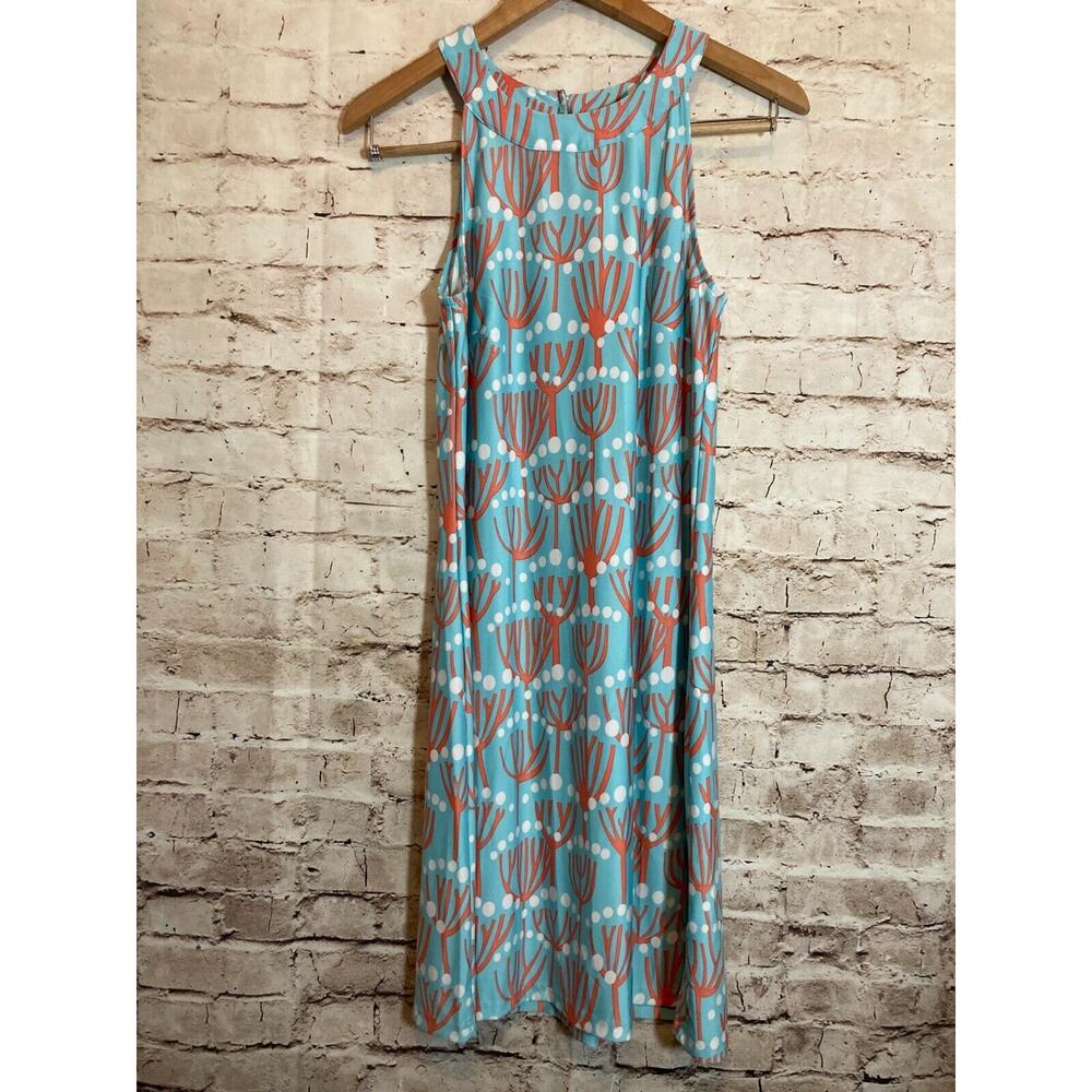 Buckhead Betties Dress Womens Medium Halter Turquoise Tree Print Scuba Stretch